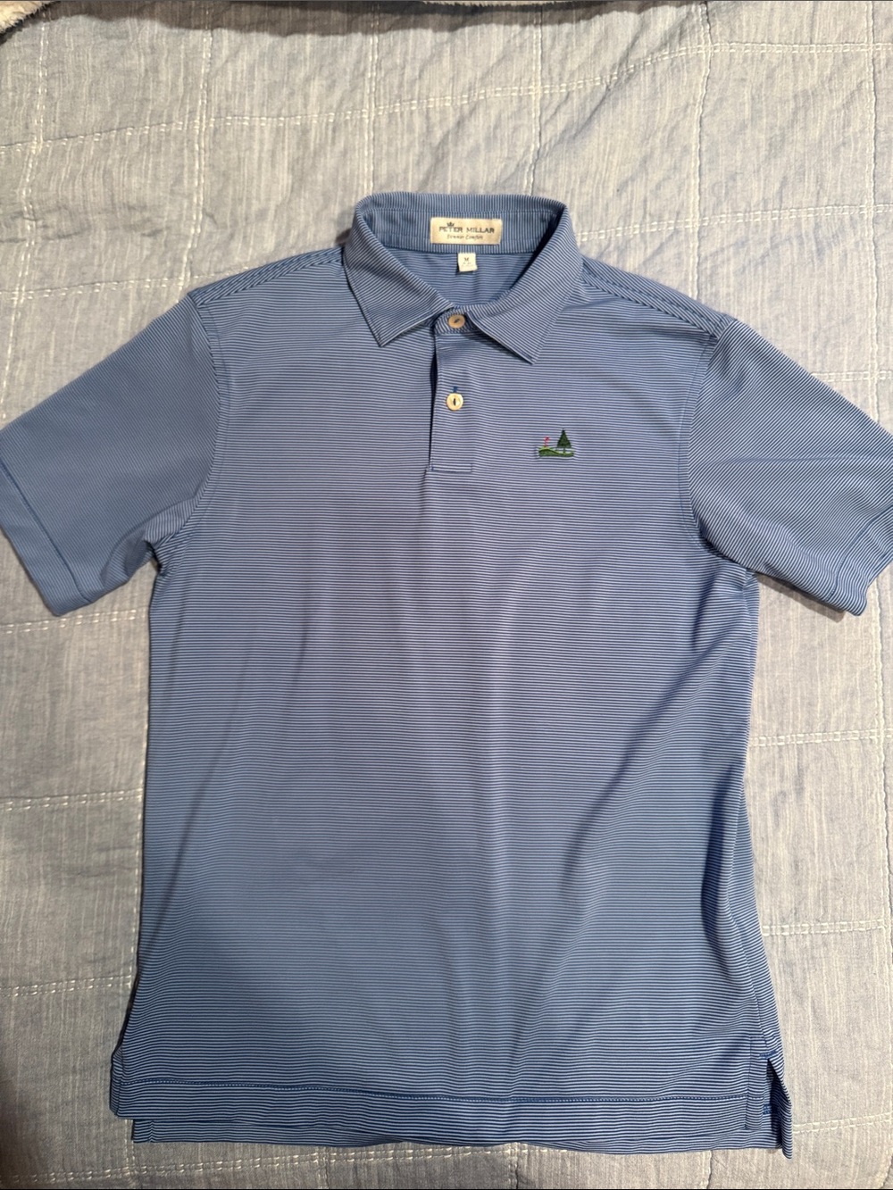 Peter Millar Light Blue Thin-Stripe Performance Polo